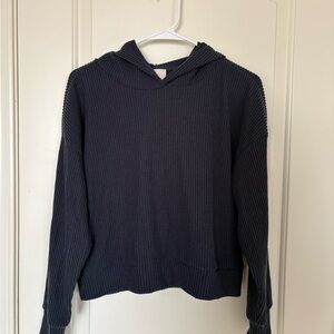 Ribbed Hooded Pullover Sweatshirt - Navy Blue